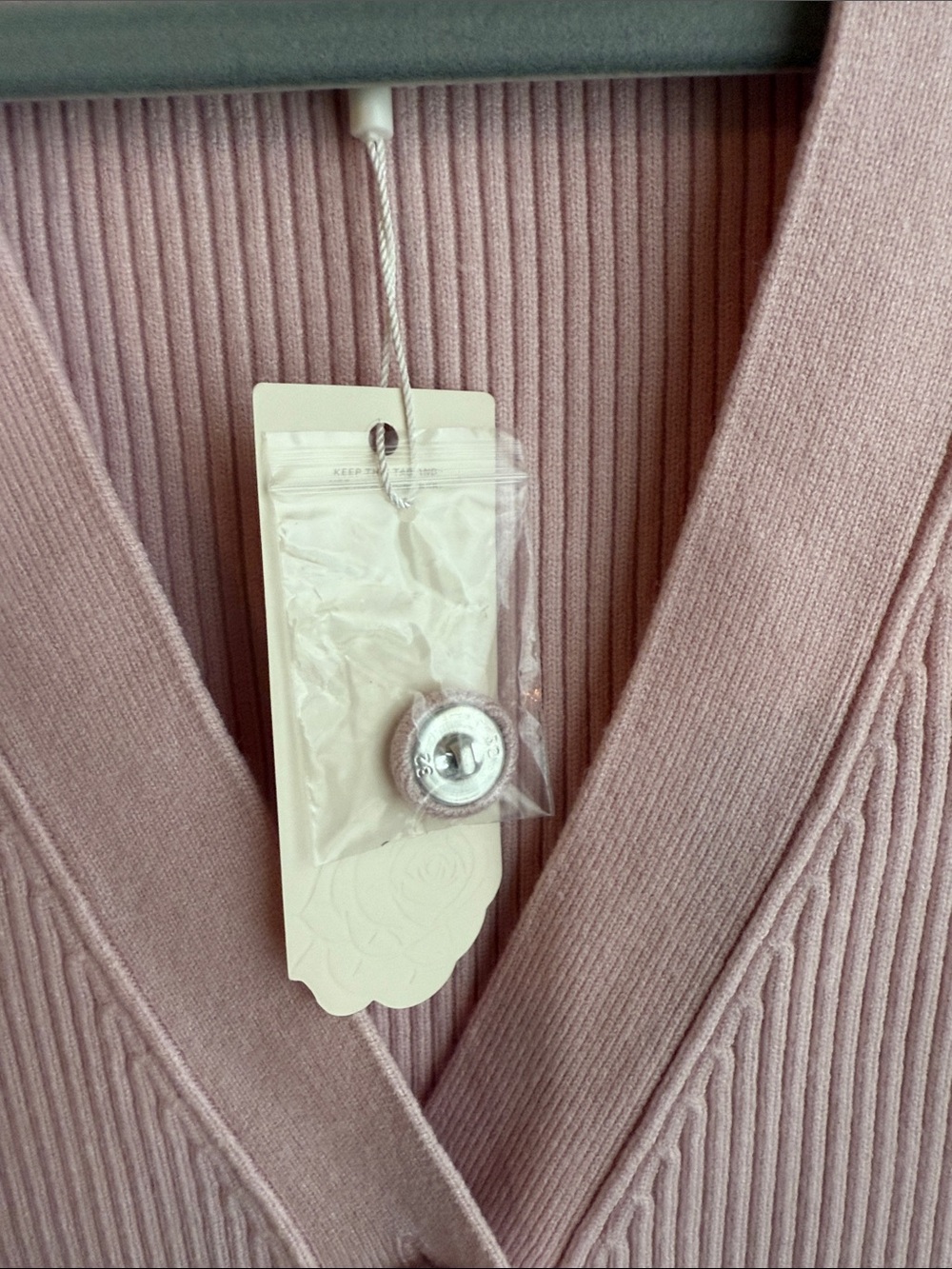 For Love & Lemons Nina Cardigan in Light Pink Ribbed Button with Lace Trim - Picture 4 of 9